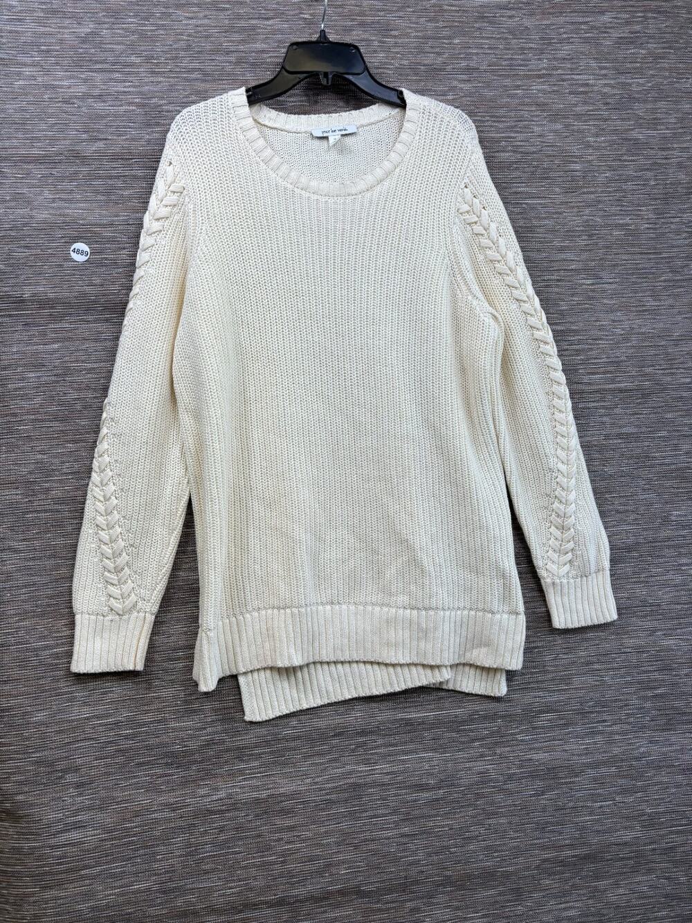 Peace Love World Crew Neck Sweater with Laceup Details Womens Size 1X Beige NEW